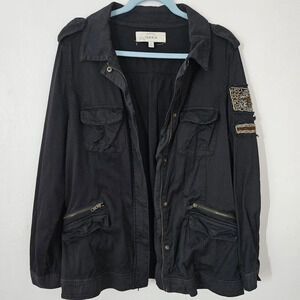 Torrid black cotton utility jacket patch detail with beaded design size 1 1X